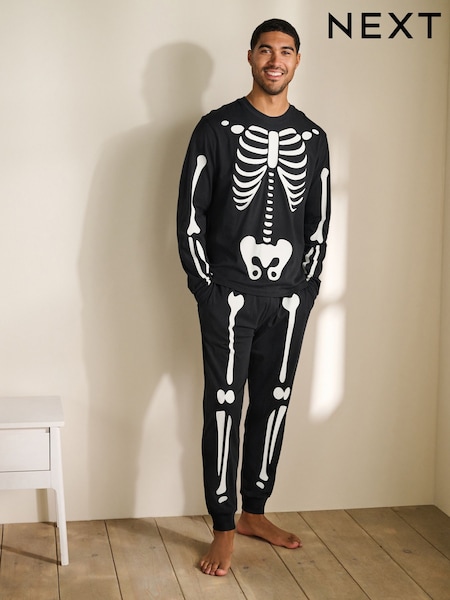 Black Halloween Long Sleeve Skeleton Pyjamas Set (F08796) | AED122