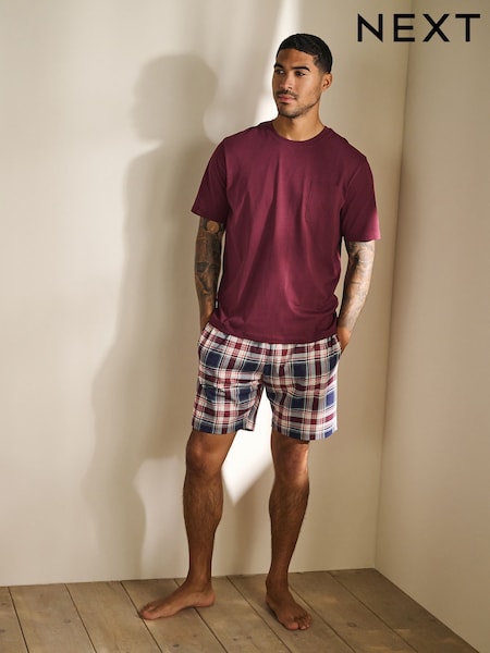 Red/Ecru Check Jersey Short Pyjamas Set (F08802) | R$ 230