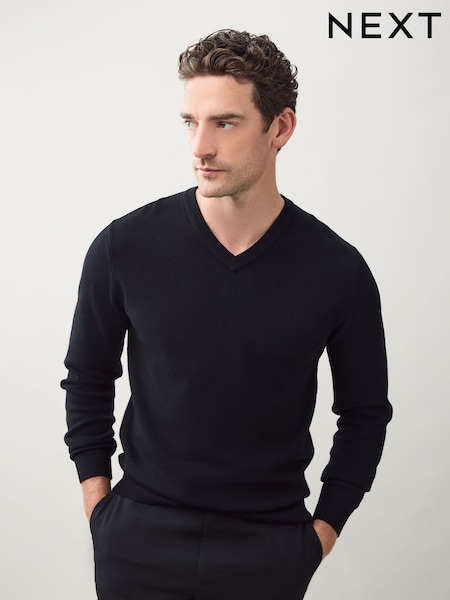 Preto - Regular Fit Soft Touch V-Neck Sweater (F08825) | R$ 180