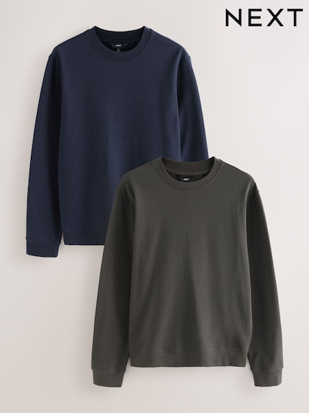 Navy/Charcoal Lightweight Crew Neck Sweatshirts 2 Pack (F08920) | AED166