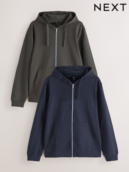 Navy/Charcoal Cotton Lightweight Zip Up Hoodies 2 Pack (F08922) | €49