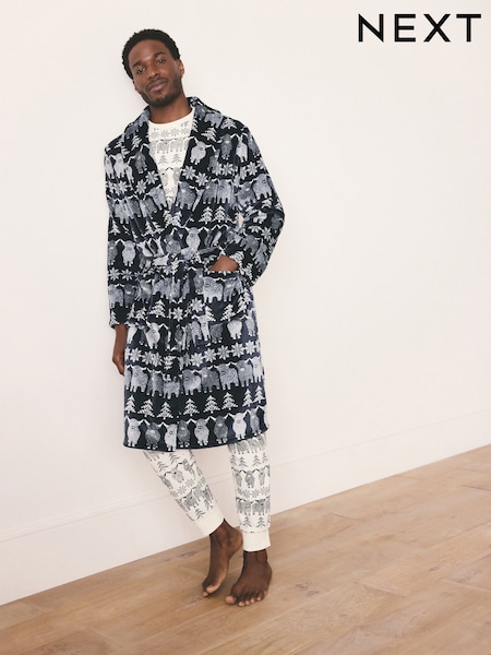Navy Blue Matching Family Christmas Hamish The Highland Cow Dressing Gown (F08937) | €30
