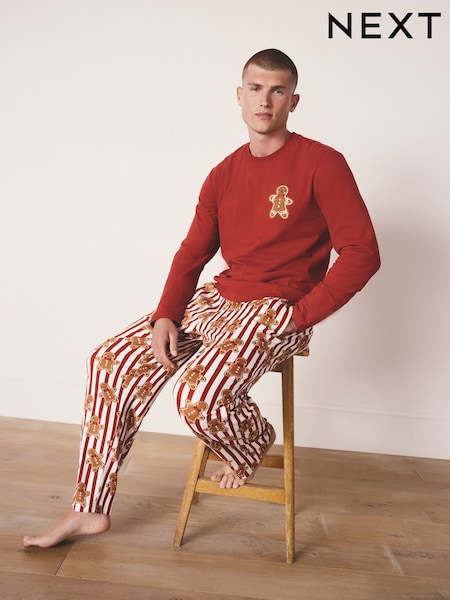 Red Gingerbread Matching Family Christmas Cosy Long Sleeve Pyjamas (F08954) | €36