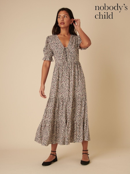 Nobodys Child Green Lia Ditsy Floral Tiered Midi Dress (F08976) | €87