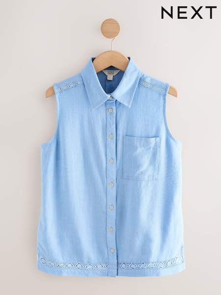 Light Blue Sleeveless Shirt With Linen (F08980) | €33.50