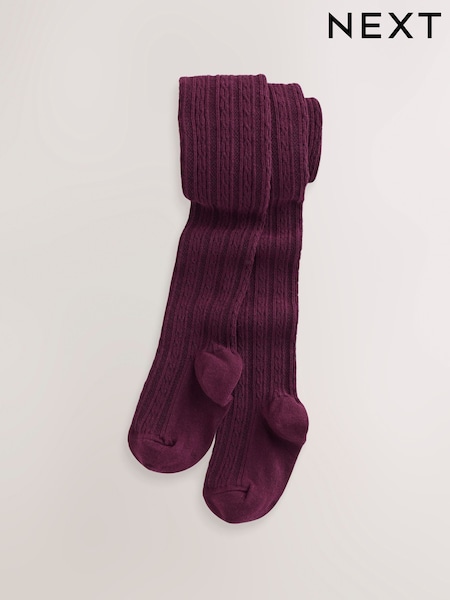 Burgundy Red Regular Length Cotton Rich Cable Tights (F09028) | AED28 - AED38