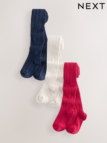 Red Cream and Navy Blue - Багаті бавовною кабельні колготки 3 Pack (F09050) | 679 грн - 926 грн