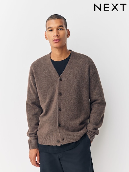 Castanho - Relaxed Fit Cosy Knitted Cardigan with Wool (F09064) | R$ 285