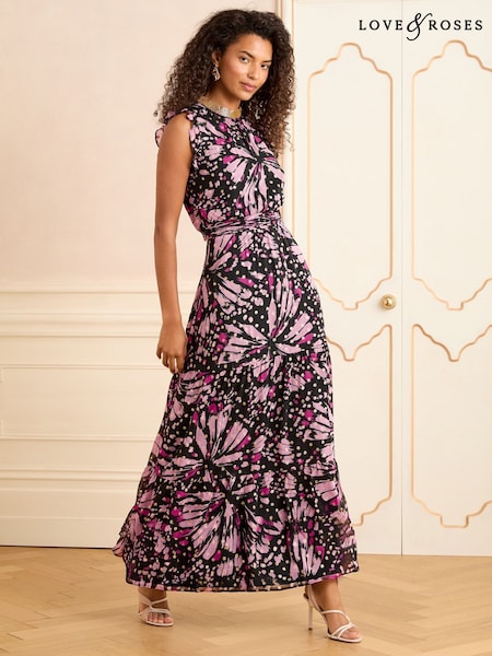 Love & Roses Green Abstract Embellished Metallic High Neck Ruffle Peplum Midi Dress (F09154) | €111
