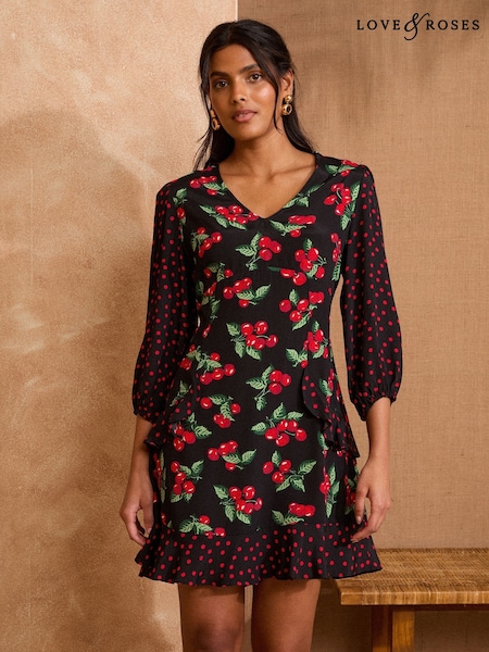 Love & Roses Printed Tea Mini Dress (F09187) | 439 LEI