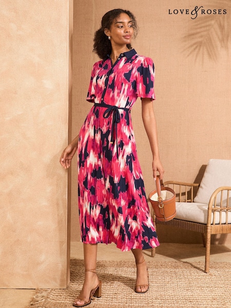 Rox abstract - Rochie cămașă midi Love & Roses din jerseu cu imprimeu (F09197) | 387 LEI