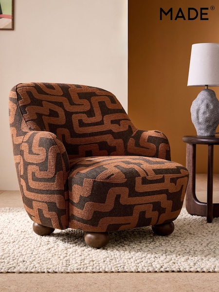 MADE.COM Clyde Abstract Weave Chocolate Brown Ellio Accent Chair (F09228) | €536