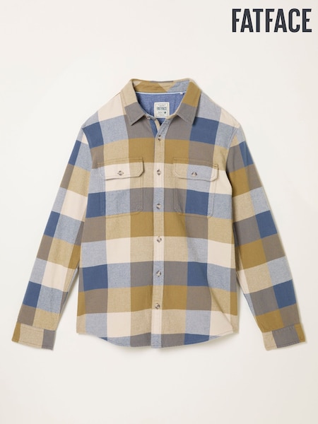 FatFace Dardy Chambray Blue Long Sleeve Buffalo Check Shirt (F09295) | 272 QAR
