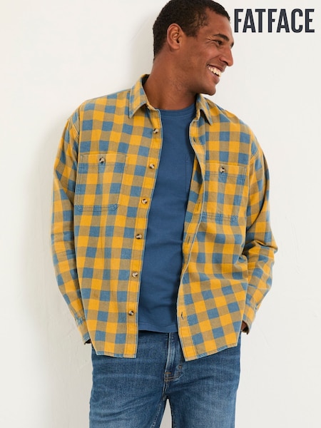 FatFace Thursby Ochre Yellow Long Sleeve Relaxed Fit Gingham Shirt (F09302) | €78