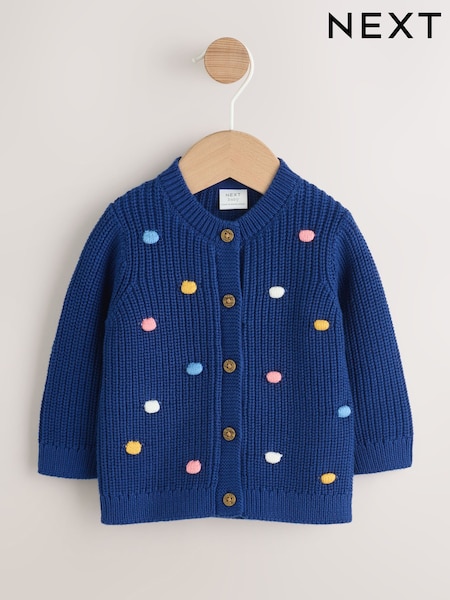 Navy and Multi Colour Bobble Baby Knitted Cardigan (0mths-3yrs) (F09353) | €23 - €26