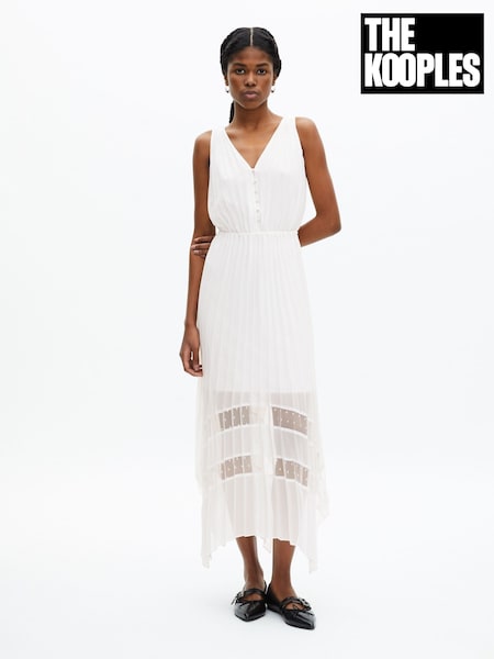 The Kooples Natural V-Neck Pleated Midi Dress (F09361) | €376