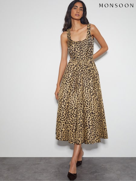 Monsoon Animal Sicily Leopard Print Midi Dress (F09364) | 792 QAR