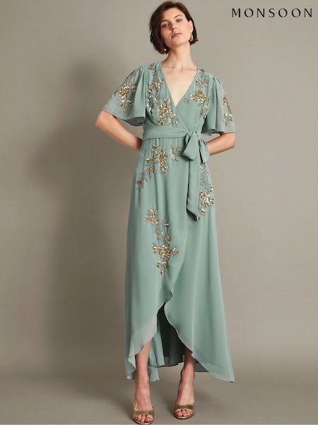 ירוק - Monsoon Sarah Embellished Wrap Dress (F09365) | ‏754‏₪