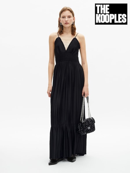 The Kooples Black V-Neck Sheered Waist Cami Maxi Dress (F09367) | ₪1,634