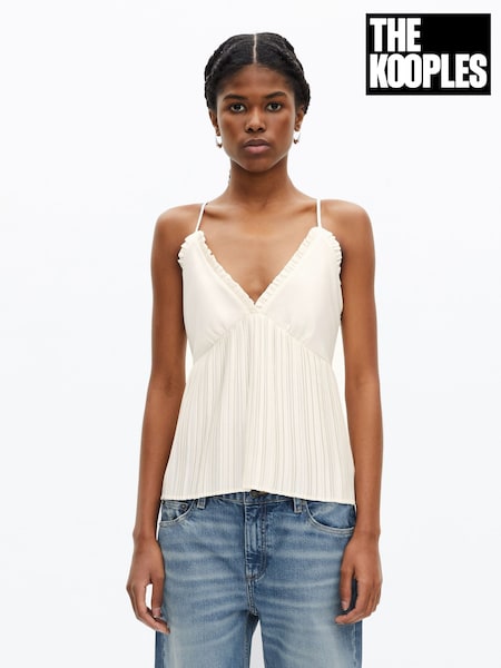 The Kooples Natural V-Neck Pleated Cami Vest Top (F09369) | €205