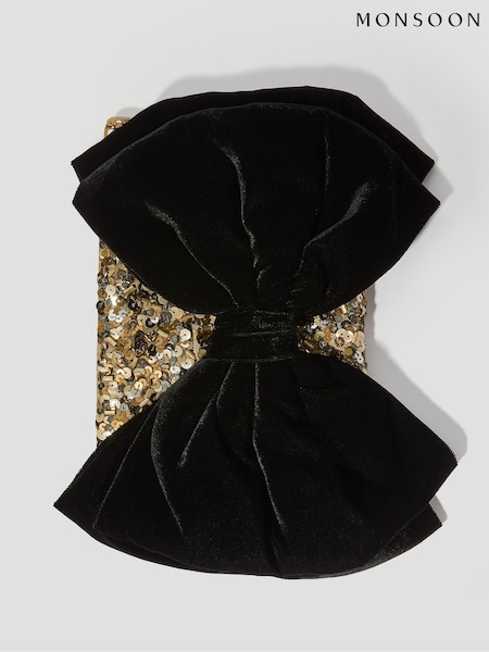 Monsoon Gold Bella Bow Embellished Clutch Bag (F09370) | €62