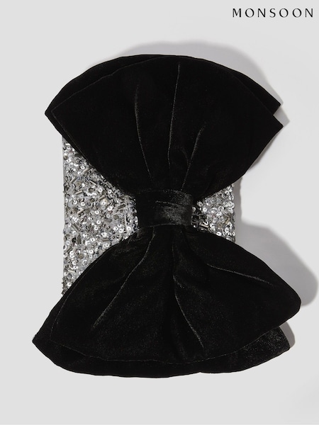 Monsoon Silver Bella Bow Embellished Clutch Bag (F09374) | €62