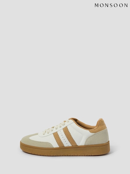 Monsoon White Tammi Faux Leather Sport Stripe Trainers (F09377) | ₪277
