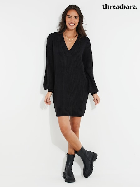 Threadbare Black Curve V-Neck Knitted Jumper Dress (F09418) | 2,043 UAH