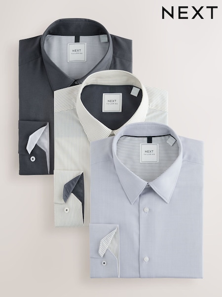 Gris - Chemises intelligentes à simple poignet d'entretien facile 3 Pack (F09490) | € 59