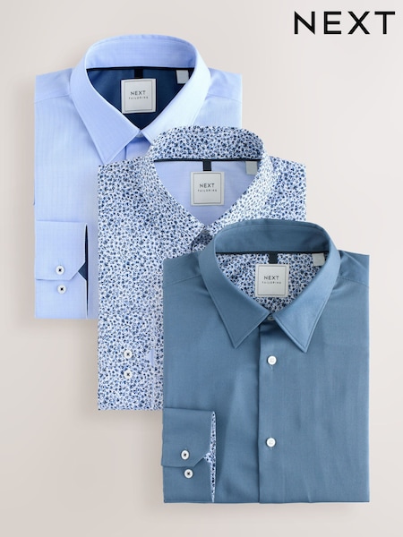 Blue Regular Fit Easy Care Single Cuff Smart Shirts 3 Pack (F09491) | AED297