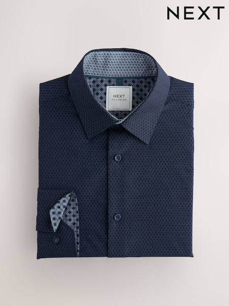 Navy Regular Fit Easy Care Textured Trimmed Shirt (F09511) | €36