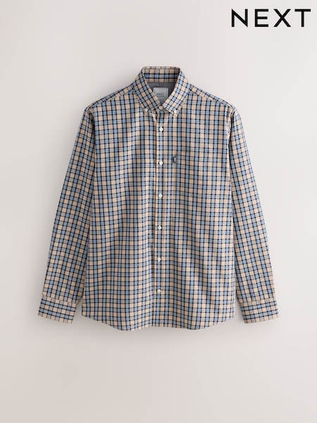 Neutral Brown Check Regular Fit Easy Iron Button Down Oxford Shirt (F09522) | €29