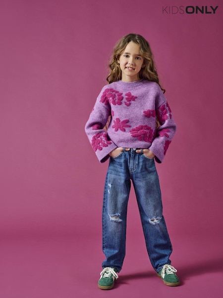 Only Kids Blue Straight Leg Ripped Knee 100% Cotton Jeans (F09610) | ‏151‏₪