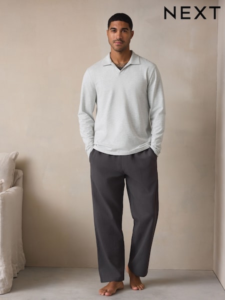 Slate Grey Stripe Trophy Neck Sweatshirt Pyjamas Set (F09678) | €50