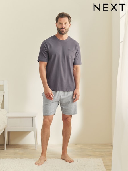 Lilac Purple/Grey Marl Jersey Short Pyjamas Set (F09682) | €29