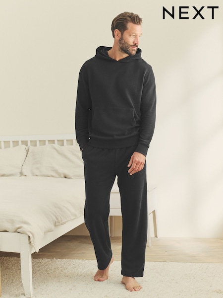 Black Soft Waffle Pyjamas Hoodie Set (F09698) | €41