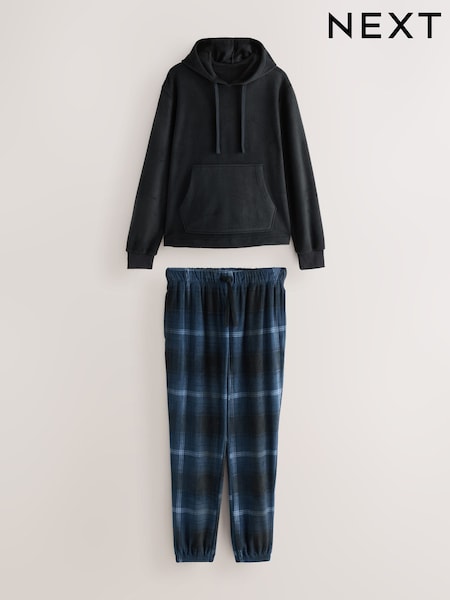 Navy Blue Thermal Fleece Long Sleeve Check Pyjamas Set (F09711) | R$ 345