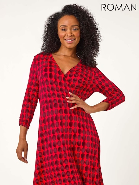 Roman Petite Geo Print Wrap Stretch Dress (F09737) | ‏264‏₪