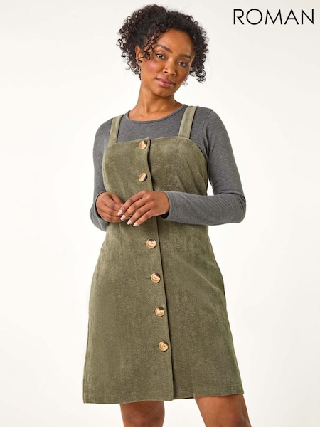 Roman Green Petite Corduroy Pinafore Button Dress (F09740) | €66
