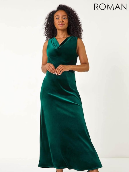 Roman Green Petite Cowl Neck Velvet Maxi Dress (F09744) | 337 QAR