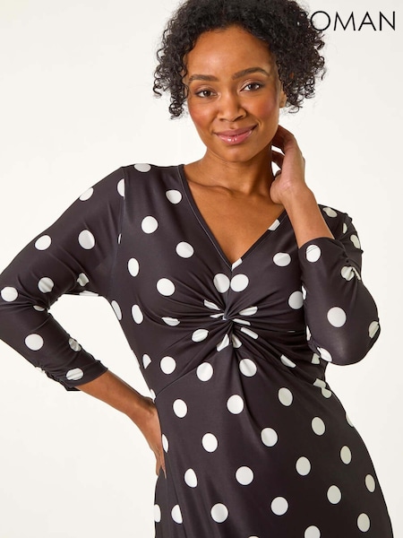 Roman Black Petite Spot Twist Front Midi Dress (F09748) | €69