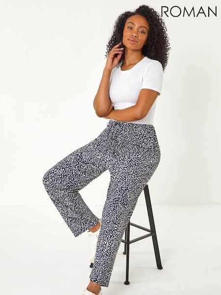 Roman Blue Petite Abstract Print Stretch Trousers (F09761) | AED116
