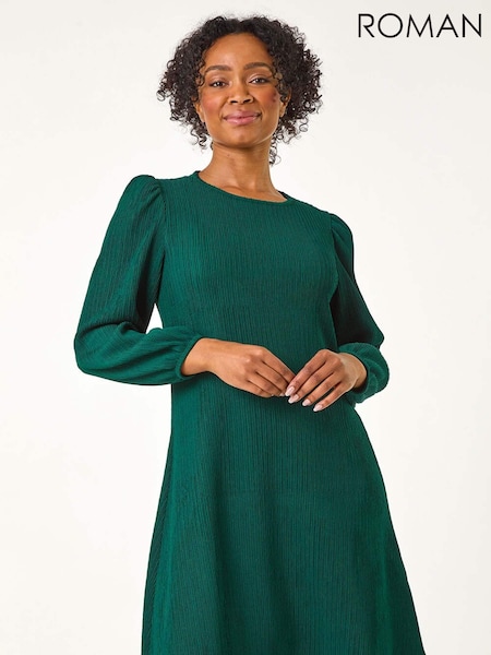 Roman Green Petite Textured Swing Stretch Dress (F09765) | R$ 545