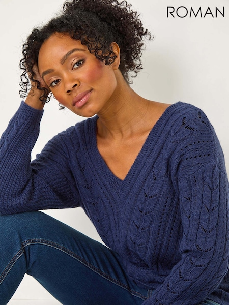 Roman Blue Petite V-Neck Knit Jumper (F09769) | €51