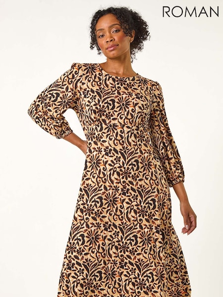 Roman Black Petite Floral Stretch Midi Dress (F09771) | €60