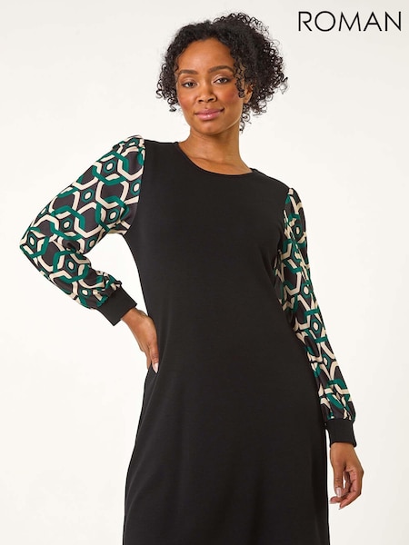 Roman Green Petite Geometric Sleeve Shift Dress (F09773) | €68