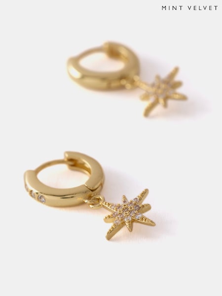 Mint Velvet Gold Tone Star Hoop Earrings (F09807) | €50