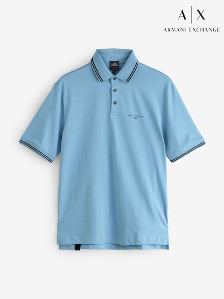Albastru - Armani Exchange Regular Fit Tipped Detail Polo Shirt (F09860) | 596 LEI