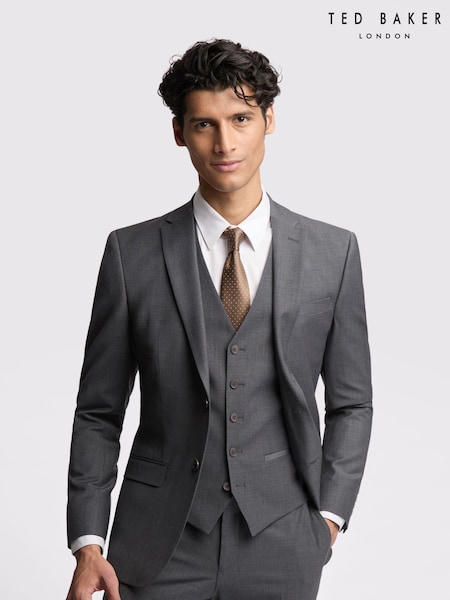 Ted Baker Tailoring Prem Charcoal Grey Panama Slim Suit Jacket (F09901) | €313