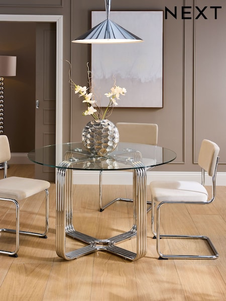 Chrome and Glass Kai Glass 4 Seater Dining Table (F09988) | €661